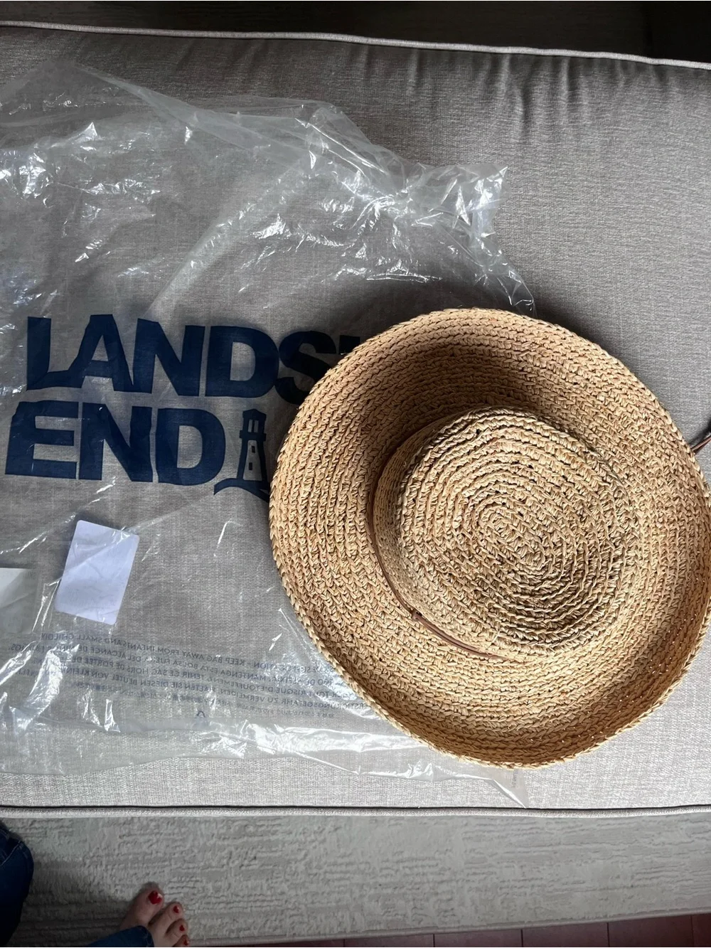 NWT; NEW Lands' End Natural Straw Sun Hat with Trim